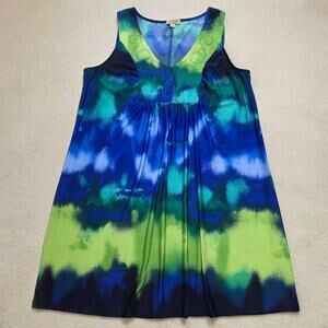One World Live & Let Live 1X Tie Dye Sleeveless Boho Beach Tank Dress Knee